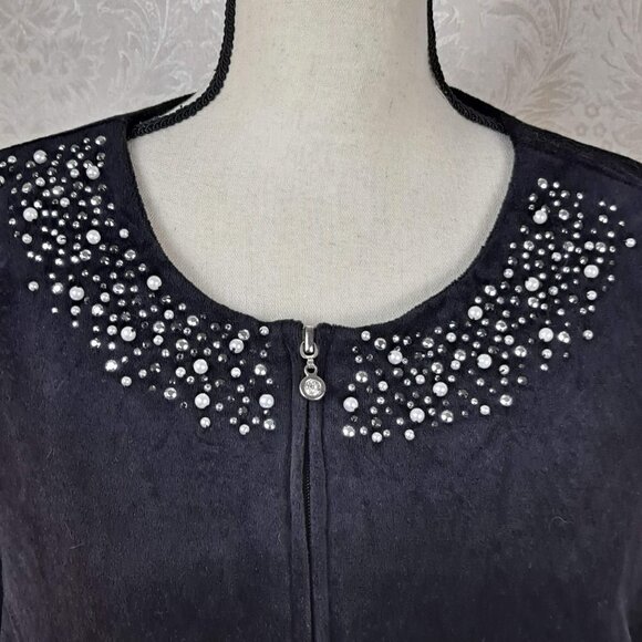 Liz & Me Sport Size 0X 16W Black Veloour Zip Jacket Bead/Pearl Embellishment EUC - Picture 3 of 11